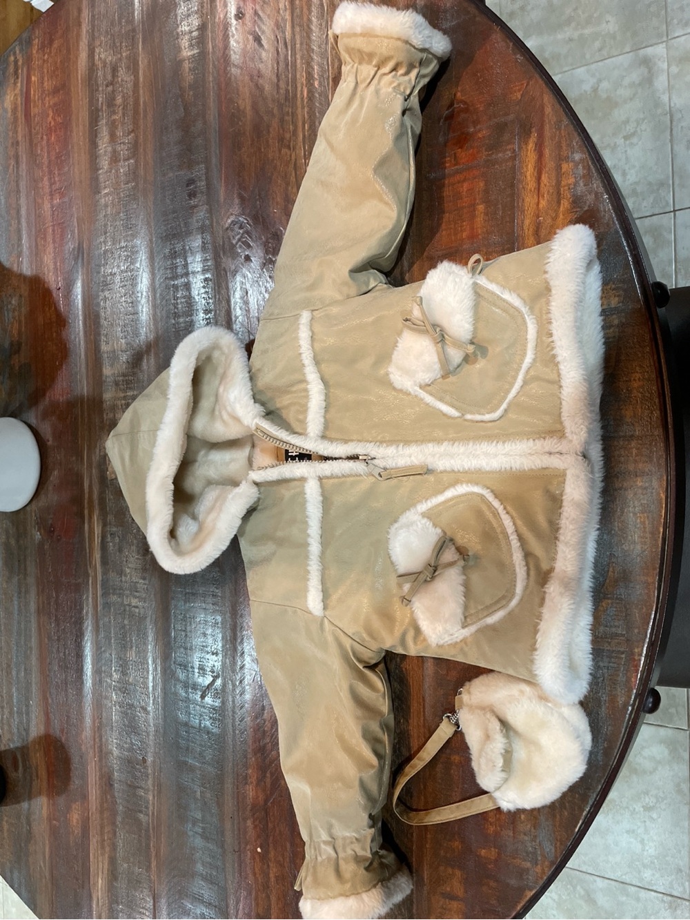 Big Chill Cream Faux Fur-Lined Hooded Jacket with Matching Mini Purse - Size 2T